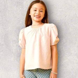 Hayden Girls Seersucker Puff Sleeve Top in  beige w keyhole closure sz XL